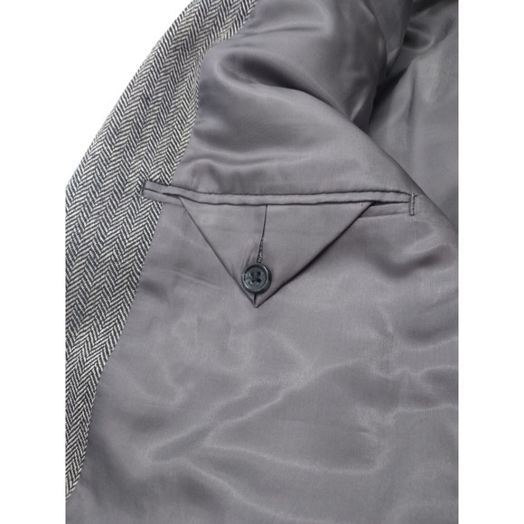 Ralph Lauren mens herringbone wool blazer Size 42L grey sport coat suede patch - Picture 11 of 11